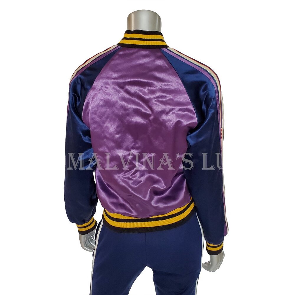GUCCI JACKET BOMBER BOSCO ORSO PATCHES PURPLE SATIN w LOGO DETAIL - Picture 5 of 11